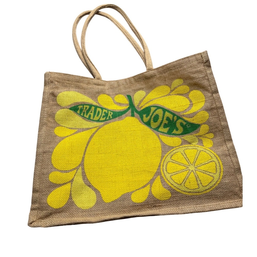Trader Joe's Lemon Lime Citrus Jute Reusable Tote Shopping Bag So Fresh So Zesty